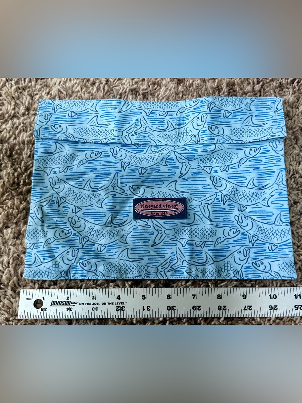 Vineyard Vines Light Blue Fish Pattern —travel pouch